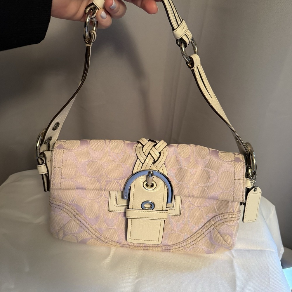 Coach Lilac Purple Signature Monogram SoHo Baguette Shoulder Bag Purse Braided